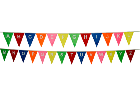 This outdoor waterproof Giant Alphabet Bunting , has a unique feature in that all the letters can be unthreaded and therefore hung separately. A new way to give bunting more than one use.